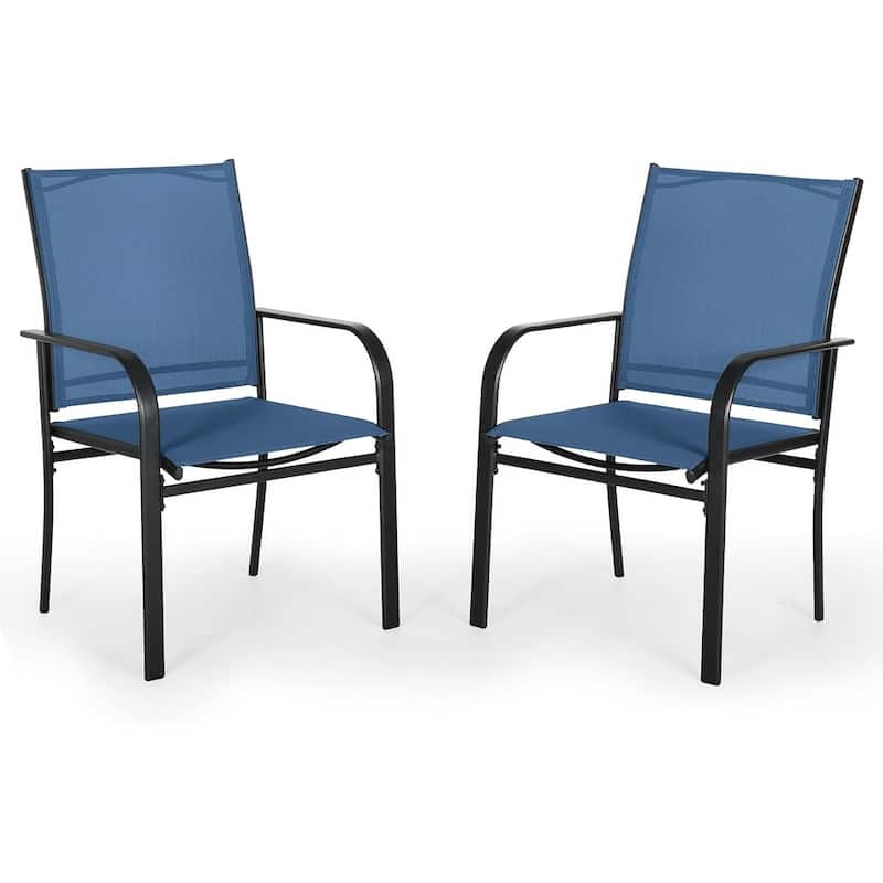 Outdoor Patio Metal Textilene Dining Chairs with Armrest Set of 2