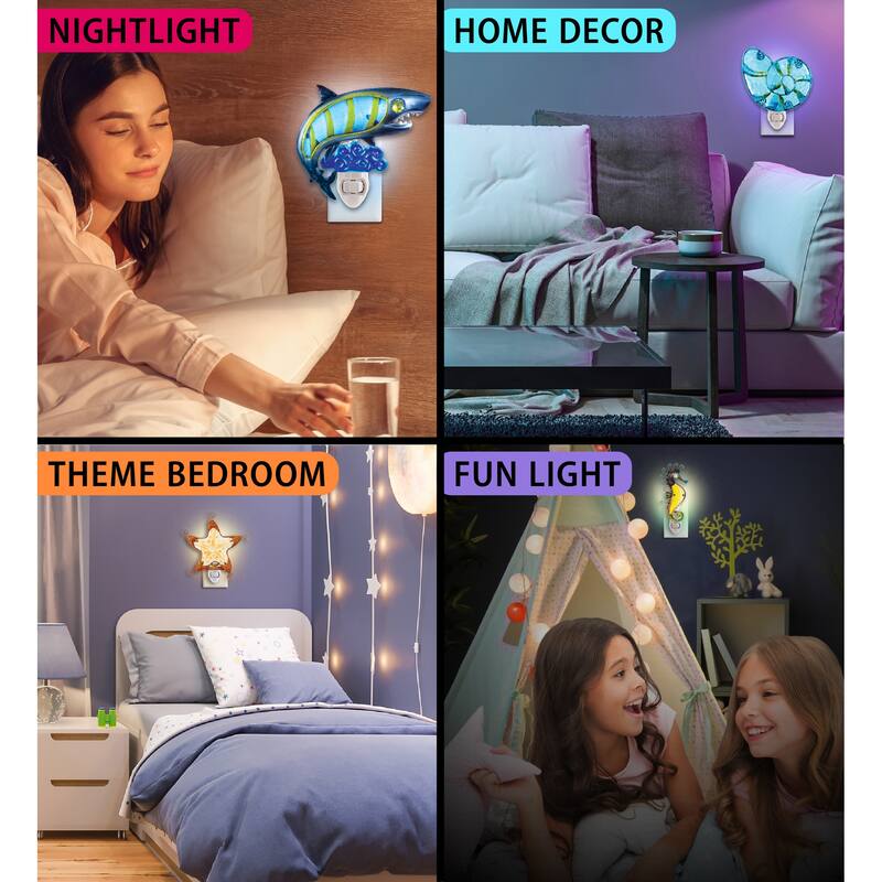 CoTa Global Ocean Life Metal Glass Night Lights with Switch - 4 Piece
