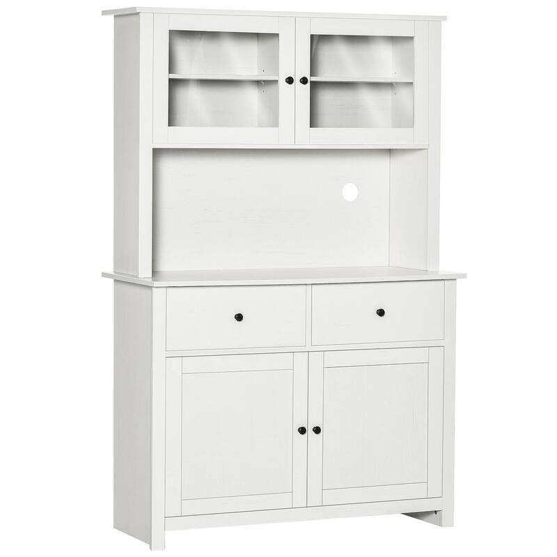 HOMCOM 63.5" Kitchen Buffet with Hutch, Pantry Storage Cabinet with 4 Shelves, Drawers, Framed Glass Doors