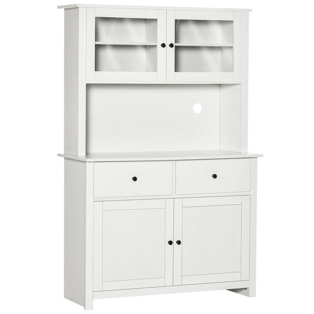 HOMCOM 63.5" Kitchen Buffet with Hutch, Pantry Storage Cabinet with 4 Shelves, Drawers, Framed Glass Doors