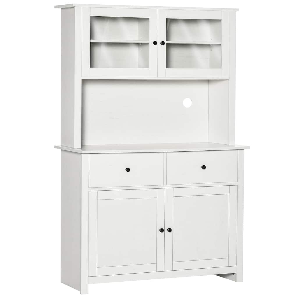 Microwave Cabinet with Storage Drawer, Cable Hole, Double Door Cabinet and Adjustable Shelf, Storage Cabinet for Kitchen