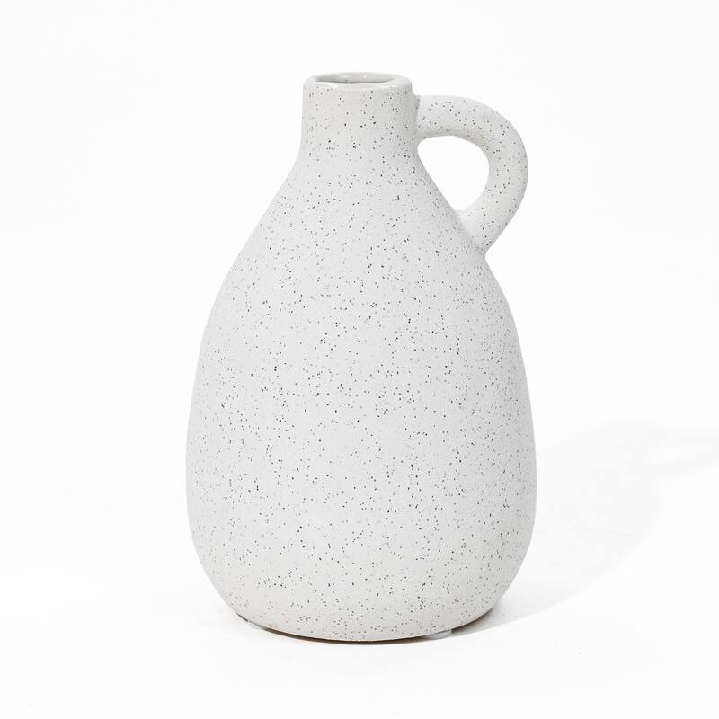 White and Black Speckled Ceramic Round Vase (Single)