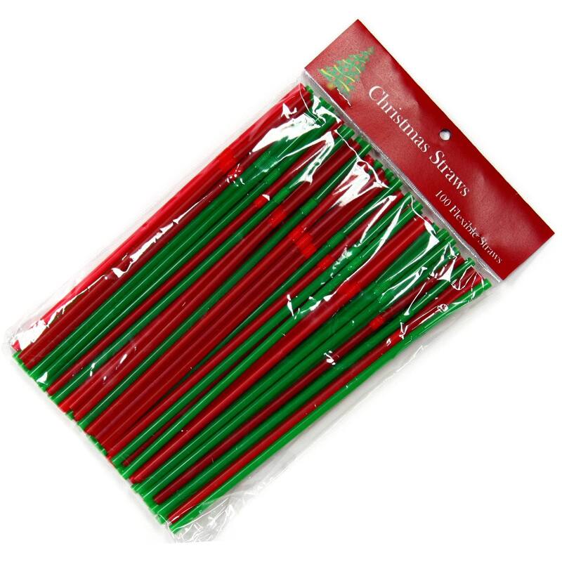 Chef Craft Flexible Plastic Christmas Colors Drinking Straws, 100 pack Green and Red