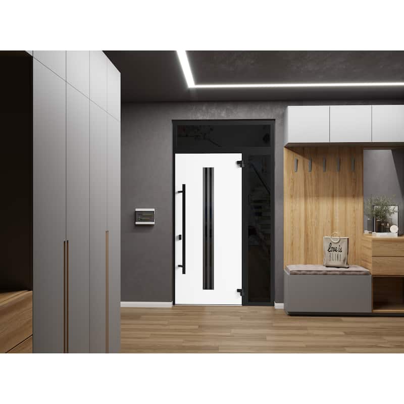 Front Exterior Prehung Steel Door Ronex 1055 Teak Entry Metal Painted W36xH80 Left hand Inswing