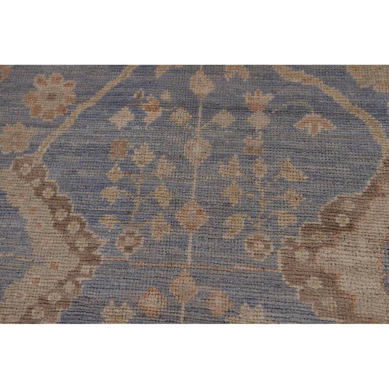 Blue Oushak Vegetable Dye Turkish Area Rug Handmade Wool Carpet - 9'5"x 12'2"