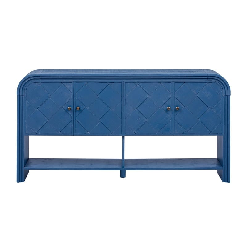 Versatile 60" Console Table with Woven Wood Slats and Solid Wood Veneer for Entryway or Living Room
