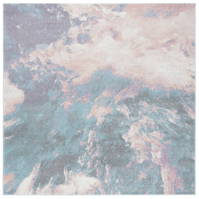 SAFAVIEH Glacier Keesha Modern Abstract Rug - 6'7" x 6'7" Square - Pink/Blue