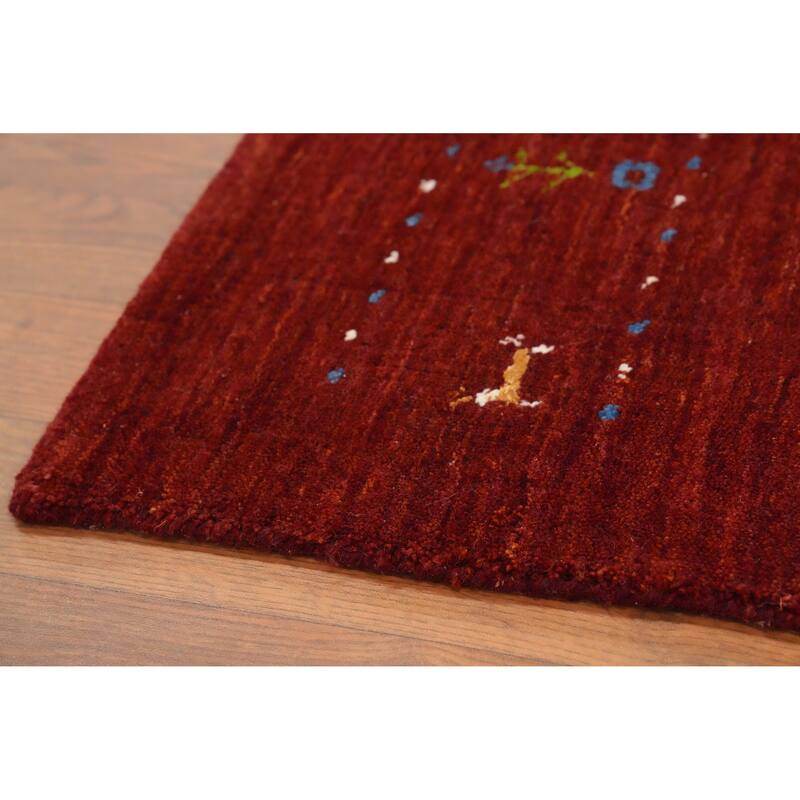 Hand Knotted Oriental 100% Wool Carpet Tribal Animal Pictorial Oranges & Rust Gabbeh Area Rug - 4' 11'' X 2' 7''