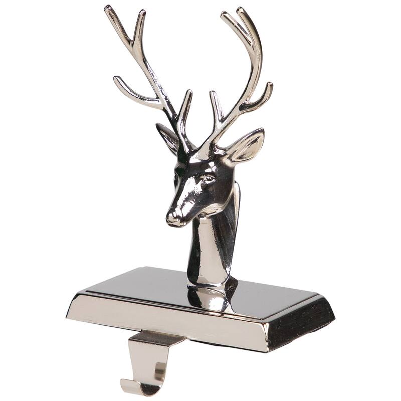 8" Shiny Silver Deer Head Christmas Stocking Holder
