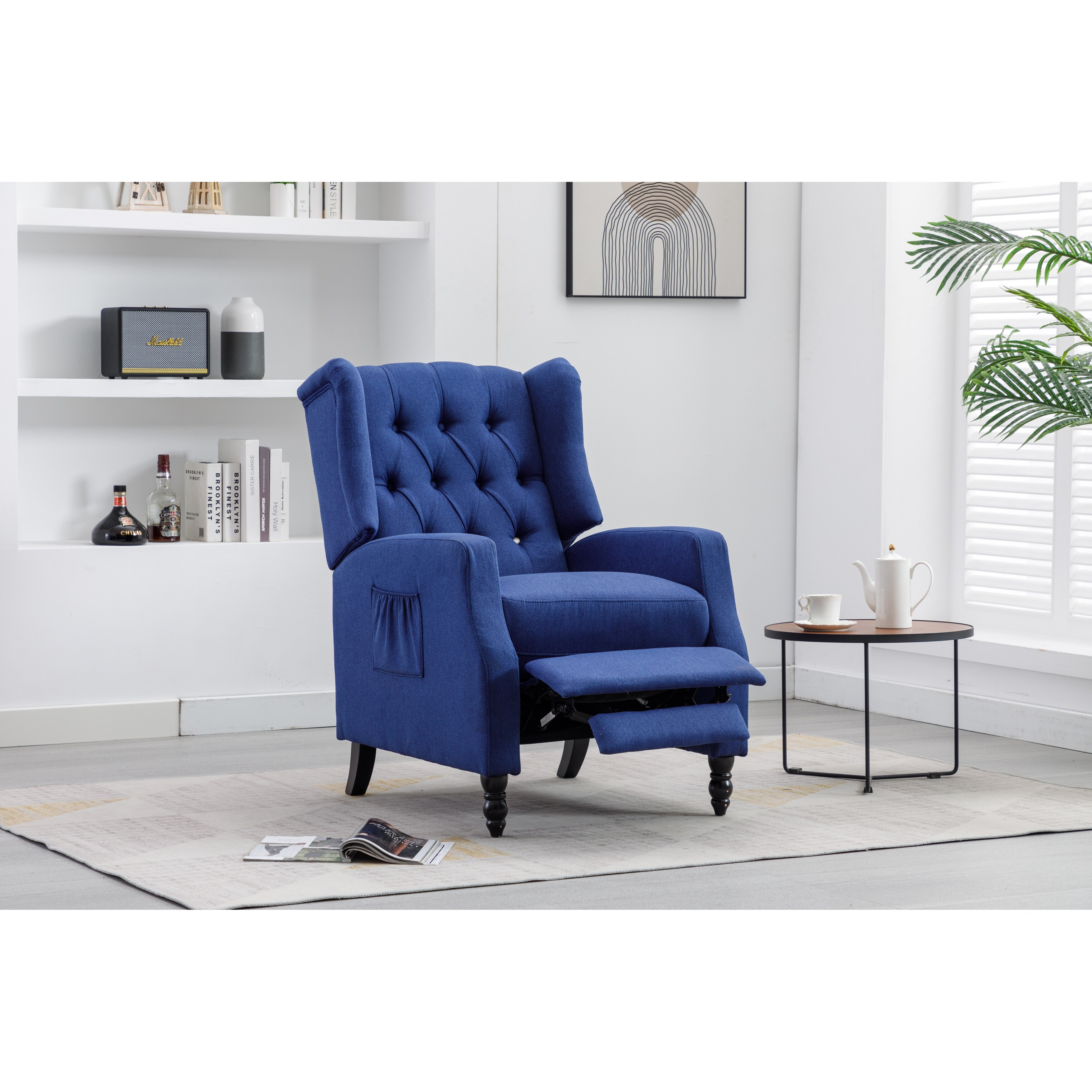 Navy blue wingback sale recliner