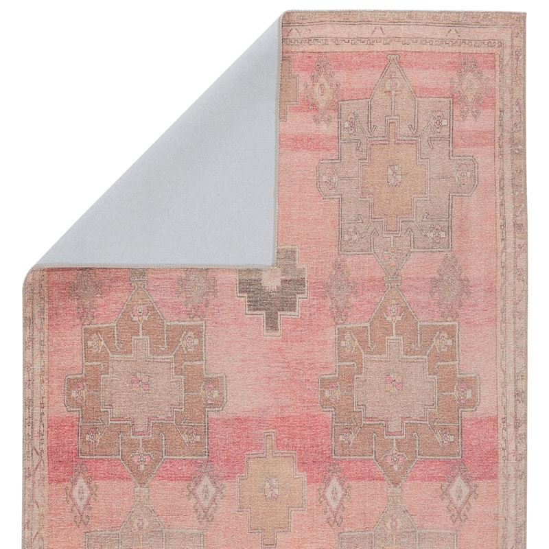 Faron Machine Washable Medallion Pink/ Tan Area Rug