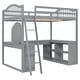 preview thumbnail 8 of 16, Full Wood Loft Bed with U-shaped Desk and Compartments, Grey