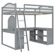 preview thumbnail 8 of 16, Midcentury Modern Style Full Size Wooden Loft Bed with Ladder,Desk with Tri-fold Mirror,Multiple Storage Compartments