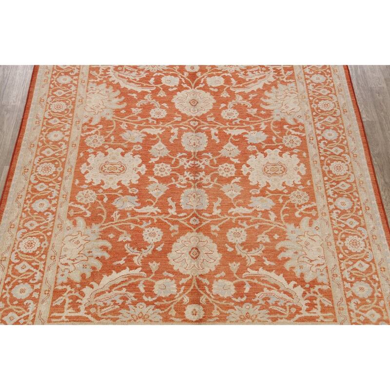 Hand Knotted Oriental 100% Wool Carpet Transitional Floral Oranges & Rust Khotan Area Rug - 10' 3'' X 8' 9''