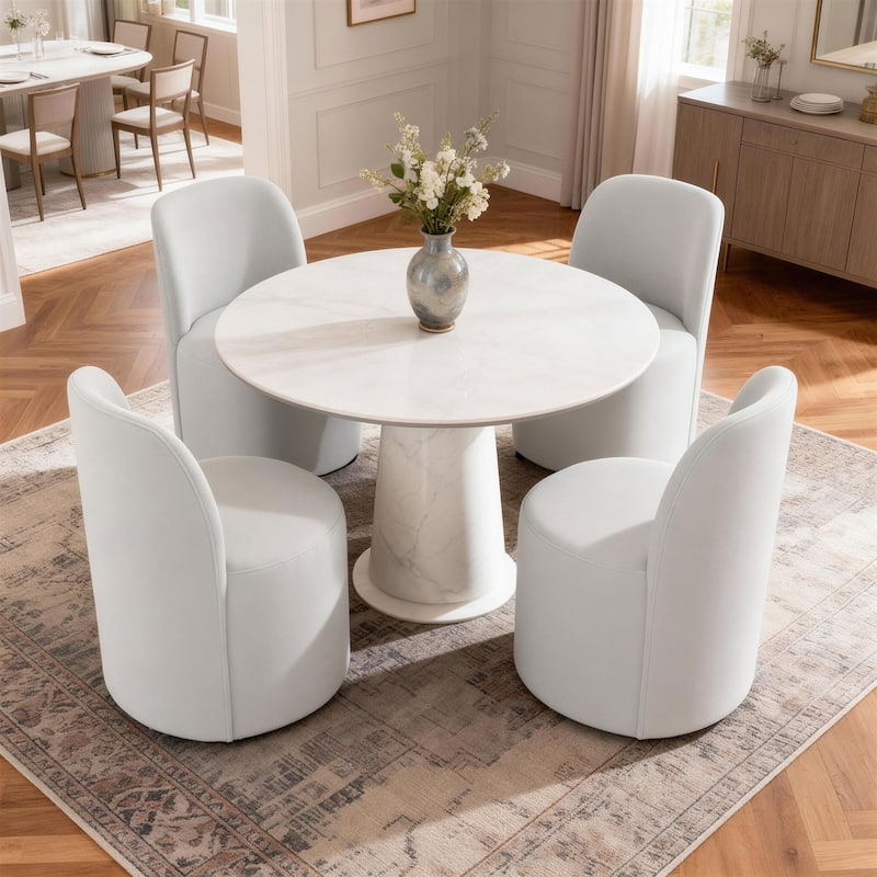 Modern Barrel Dining Chair for Dining Room - Set of 4 - Beige