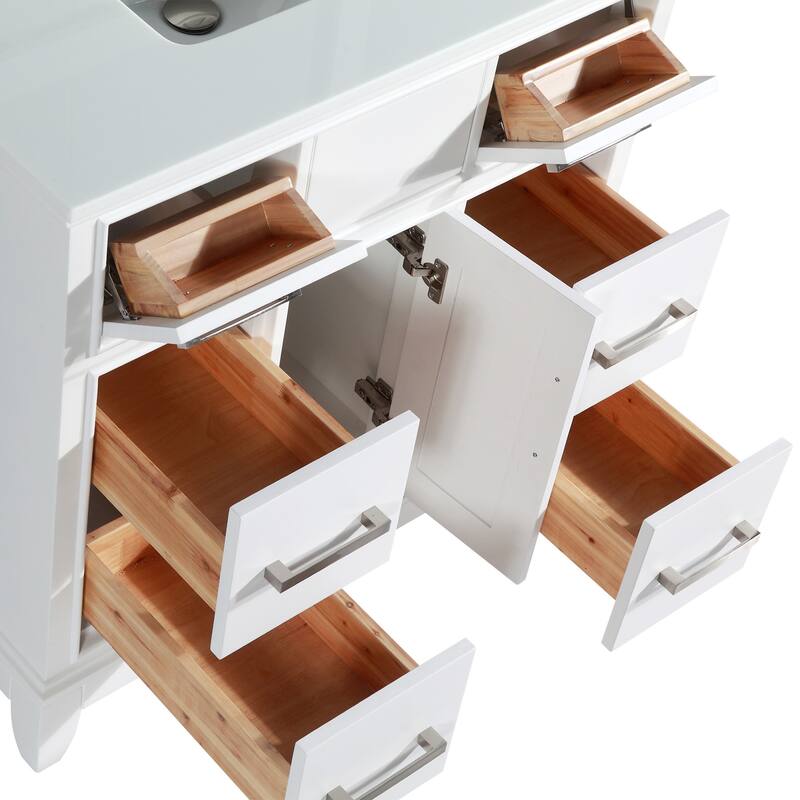 Vanity Art 36" Single Sink Bathroom Vanity Set with Engineered Marble Top and Free Mirror