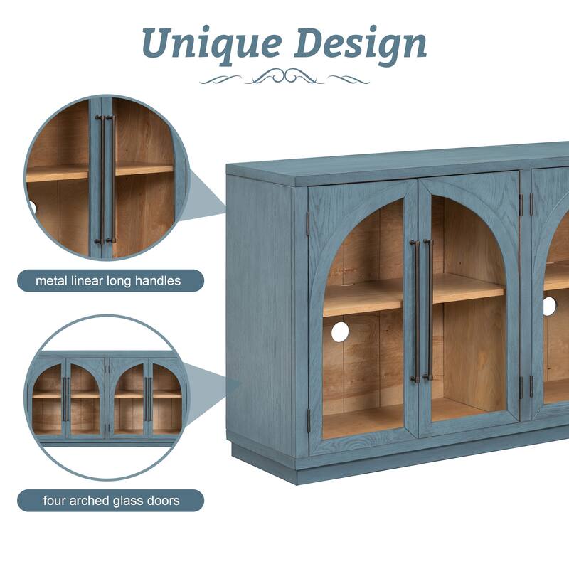 Kitchen Sideboard with Arched Glass Doors and Adjustable Shelves