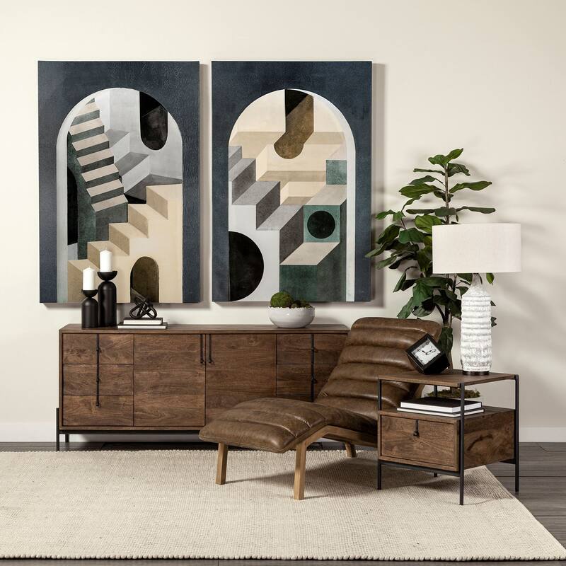 Glenn VI Medium Brown Solid Wood w/ Black Iron Trim Sideboard - 71.5L x 18.0W x 30.0H