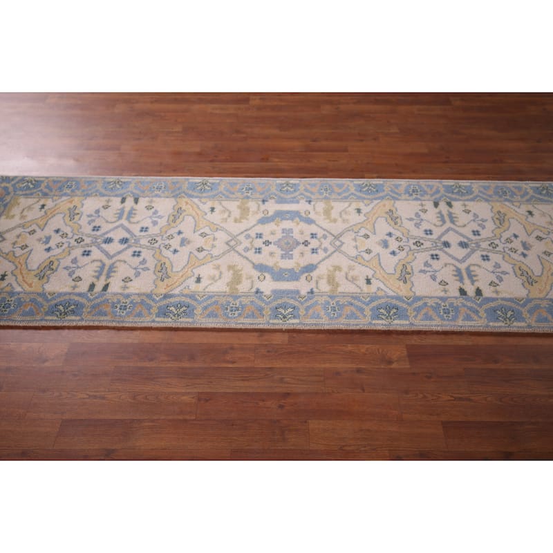 Ivory & Blue Oushak Oriental Runner Rug Handmade Wool Carpet - 2'6"x 7'9"