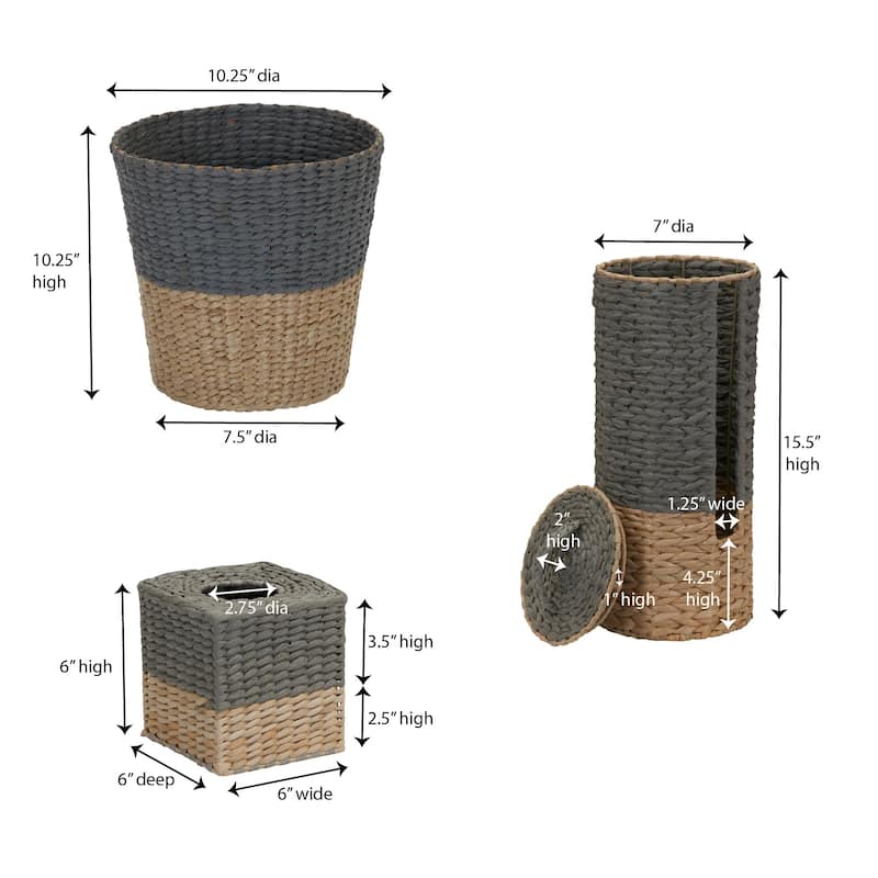 Household Essentials 3-Piece Wicker Bath Accessory Set, Natural