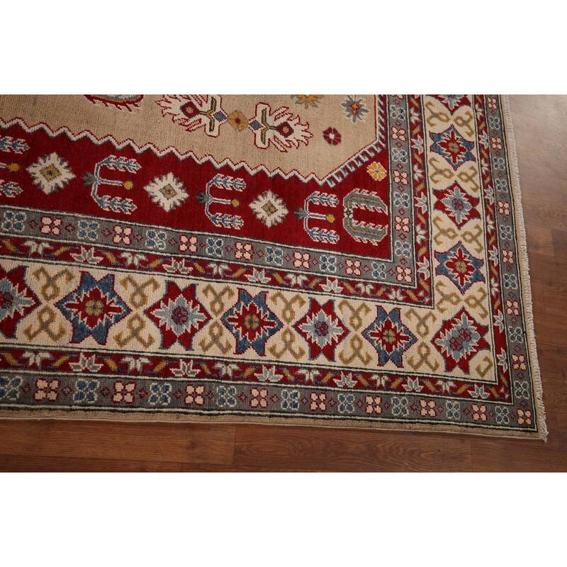 Hand Knotted Oriental 100% Wool Carpet Traditional Geometric Peach Kazak Area Rug - 10' 1'' X 8' 5''