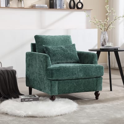 Emerald Modern 29.53" Chenille Upholstered Arm Chair with Solid Wood Frame and Pillows