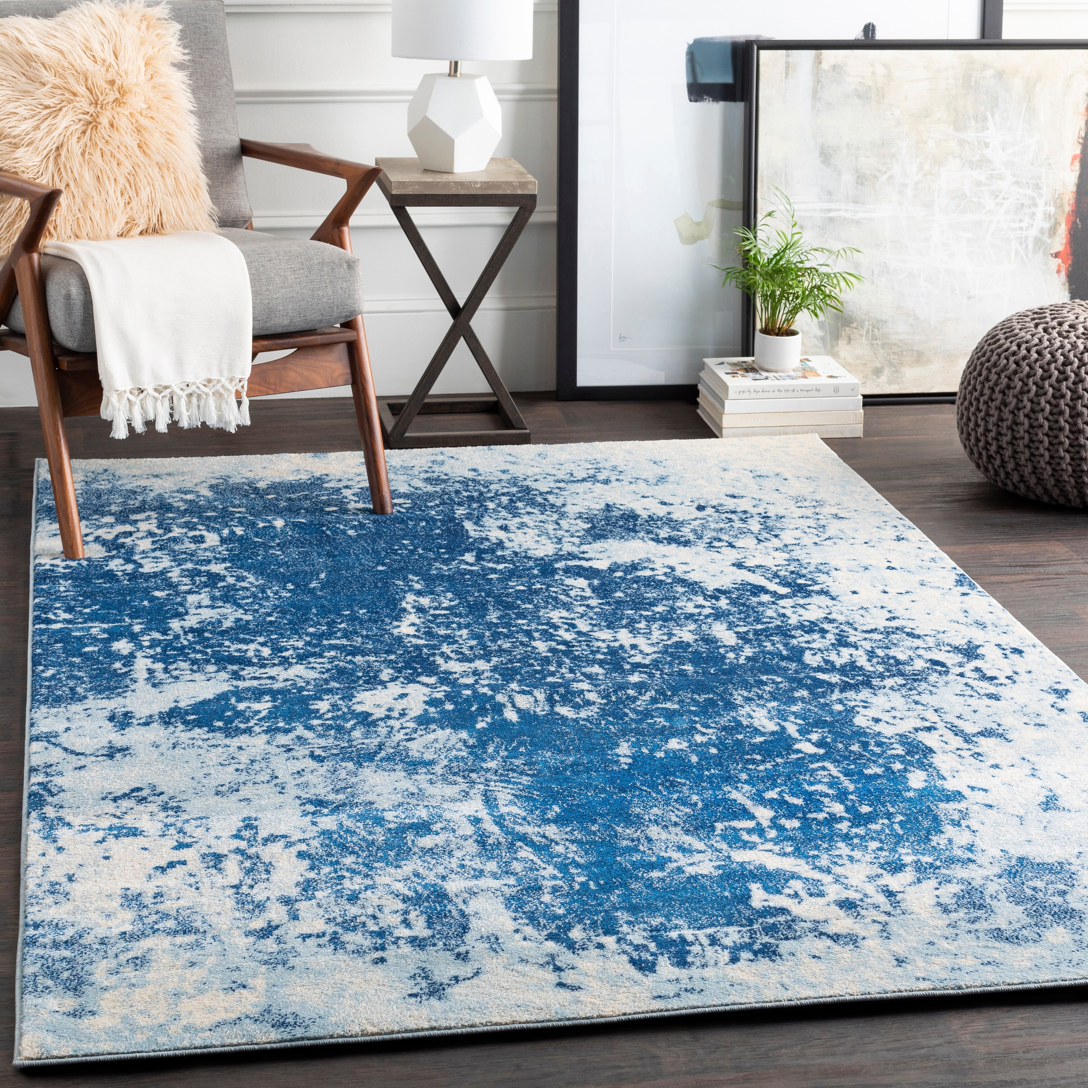 BED OF ROSES BLUE FLAT DESTRESSED Indoor Floor Mat By Kavka