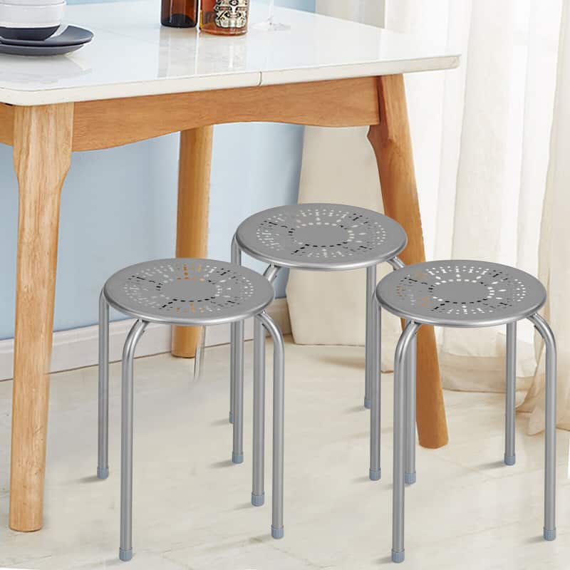 Set of 6 Stackable Daisy Backless Round Metal Stool Set - 11.6" x 17.5"