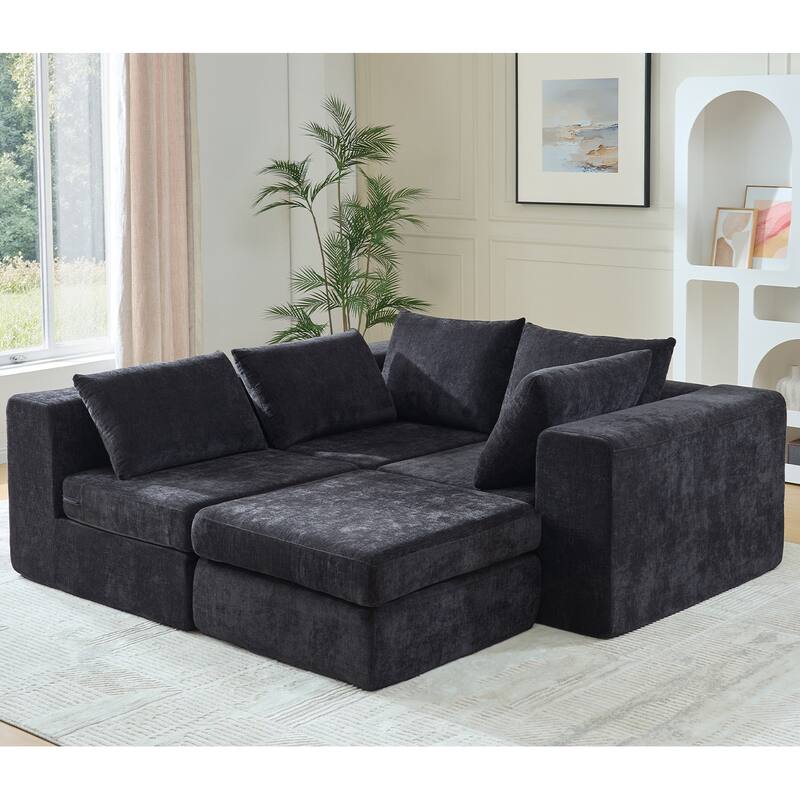 118 inch Oversized 3 Seater Deep Seat L-Shaped Sectional Couches Cloud Chenille Modular Boneless Sofa with Movable Ottoman