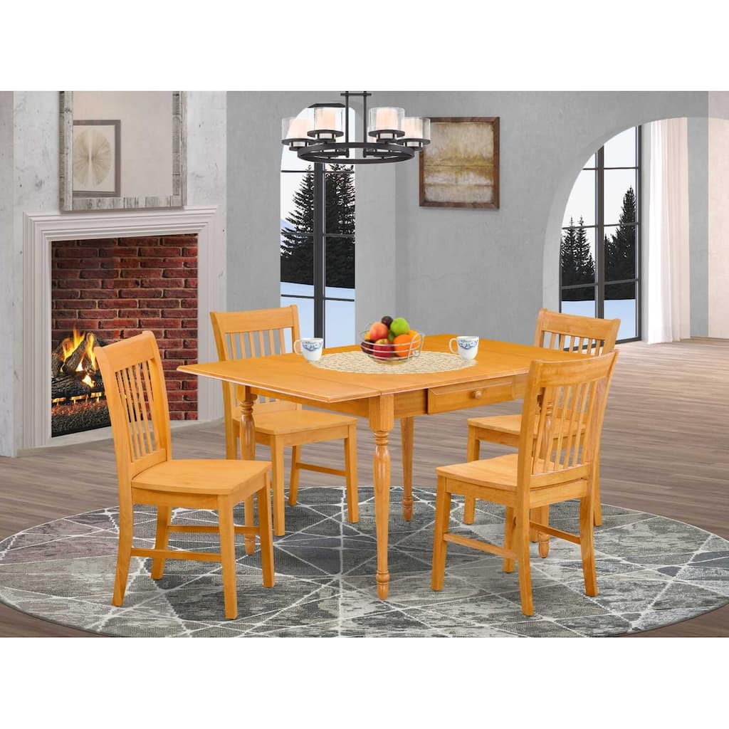 5-Piece Natural Oak Finish Solid Wood Top - Dining Room Set (Seats-4)