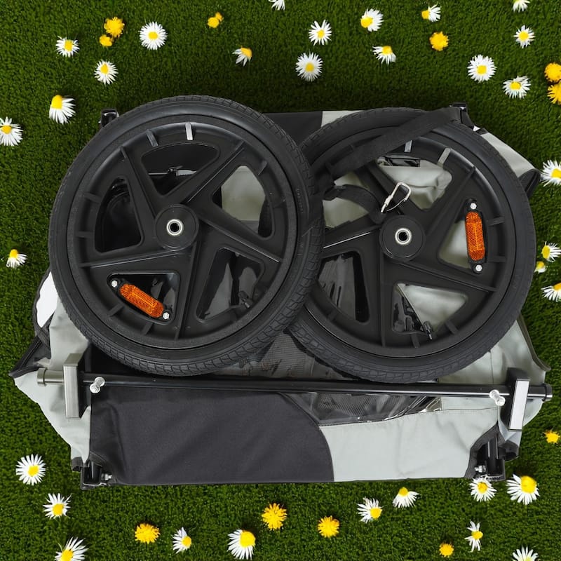 Heavy Duty Collapsible Pet Bike Trailer with 16" Wheels, Foldable Dog Bicycle Carrier Cart with Hitch & Reflectors
