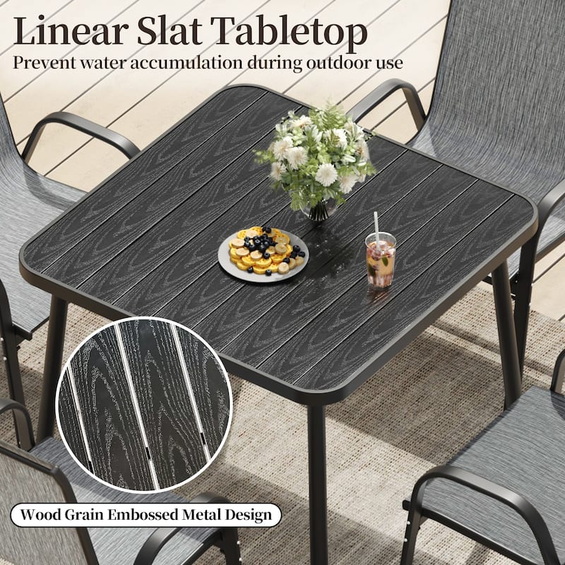 5-Piece Outdoor Dining Set with 4 Stackable Dining Chairs and Square Dining Table, Patio Conversation Set for 4