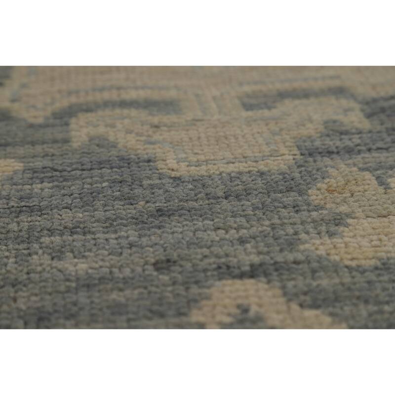 Vegetable Dye Oushak Turkish Rug Hand-Knotted Grey Wool Carpet - 9'2" x 11'10"