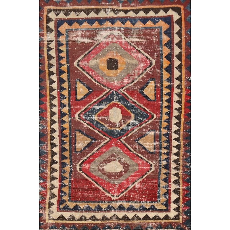 Hand Knotted Oriental 100% Wool Carpet Modern Geometric Red Gabbeh Area Rug - 6' 7'' X 4' 9''
