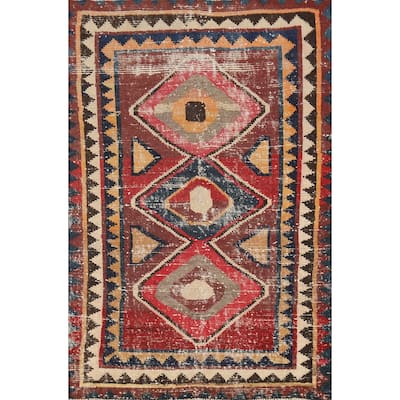 Hand Knotted Oriental 100% Wool Carpet Modern Geometric Red Gabbeh Area Rug - 6' 7'' X 4' 9''