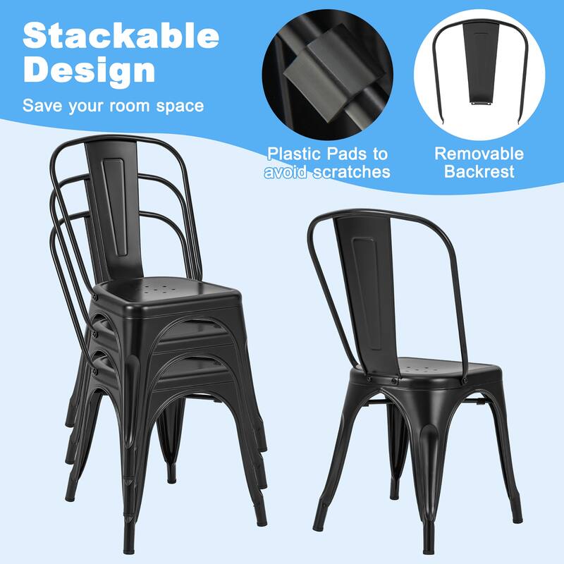 Gymax 18'' Metal Dining Chair High Back Bar Stools Set of 4 w/ - See Details