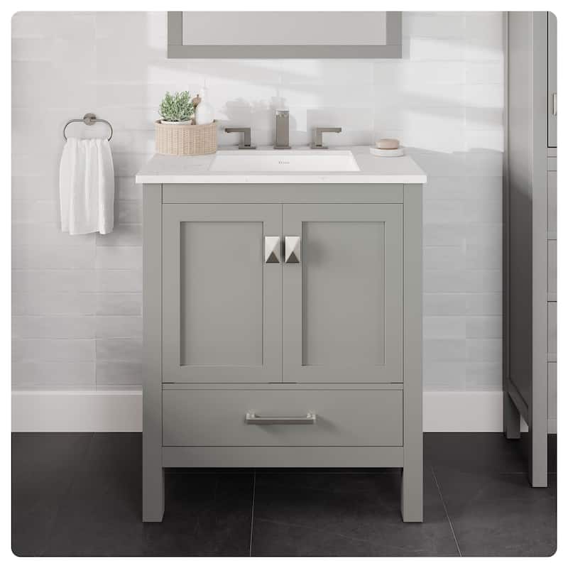 Aberdeen 30"W Bath Vanity with Carrara Quartz Top & Undermount Sink - Grey