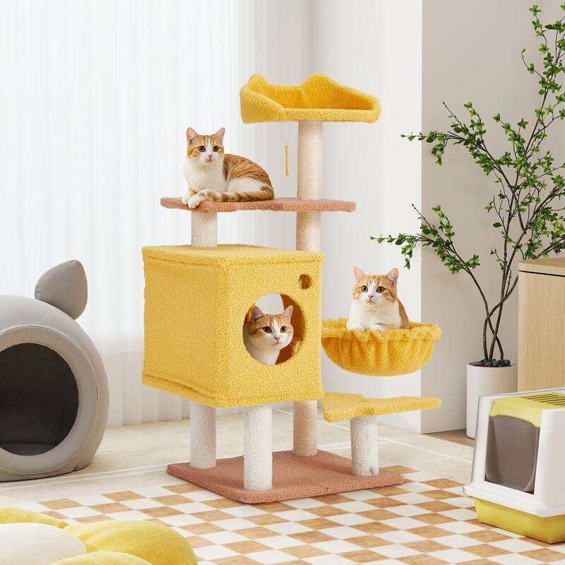 EROMMY Cheese-Shaped Multi-Level Cat Tree Tower with Hammock, Top Perch, and Sisal Scratching Posts