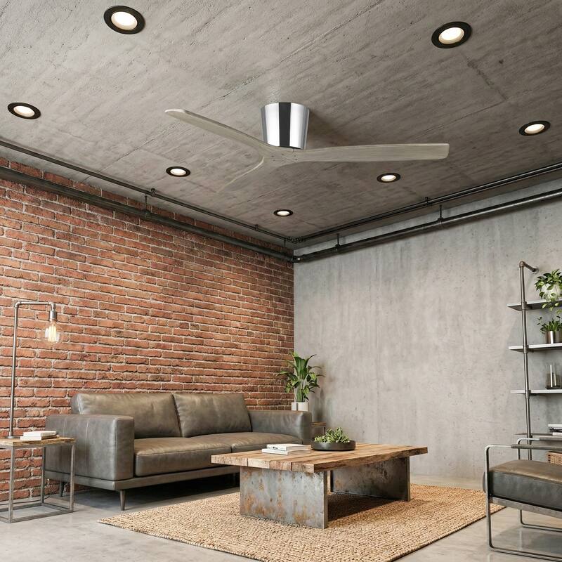 54" Transitional Solid Wood 3-Blade Chrome Flush Mount Ceiling Fan with Remote, No Light