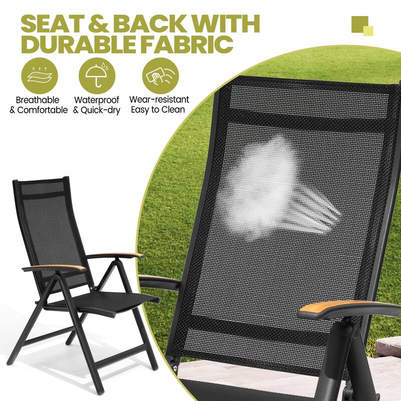 11-Piece Set Outdoor Aluminum Dining Table with Umbrella Hole and Foldable Chairs
