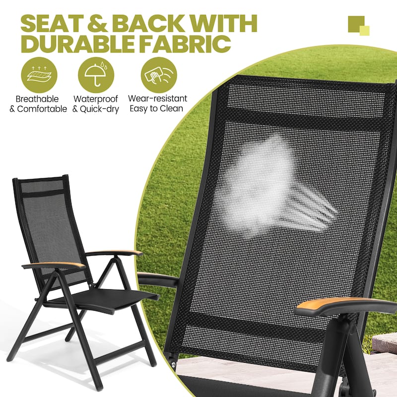 9-Piece Set Outdoor Aluminum Dining Table with Umbrella Hole and Foldable Dining Chairs