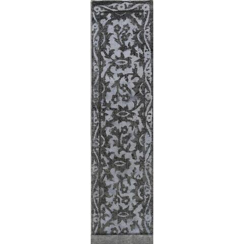 Floral Distressed Tabriz Persian Runner Rug Wool Hand-knotted Carpet - 2'5" x 12'7"