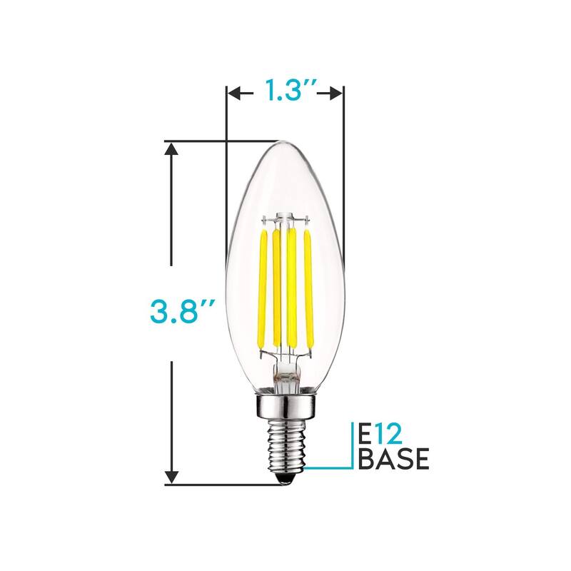 Luxrite 5W Vintage E12 LED Bulb 60W Equivalent, 550 Lumens, Dimmable Candelabra LED Bulbs, Clear Glass (12 Pack)
