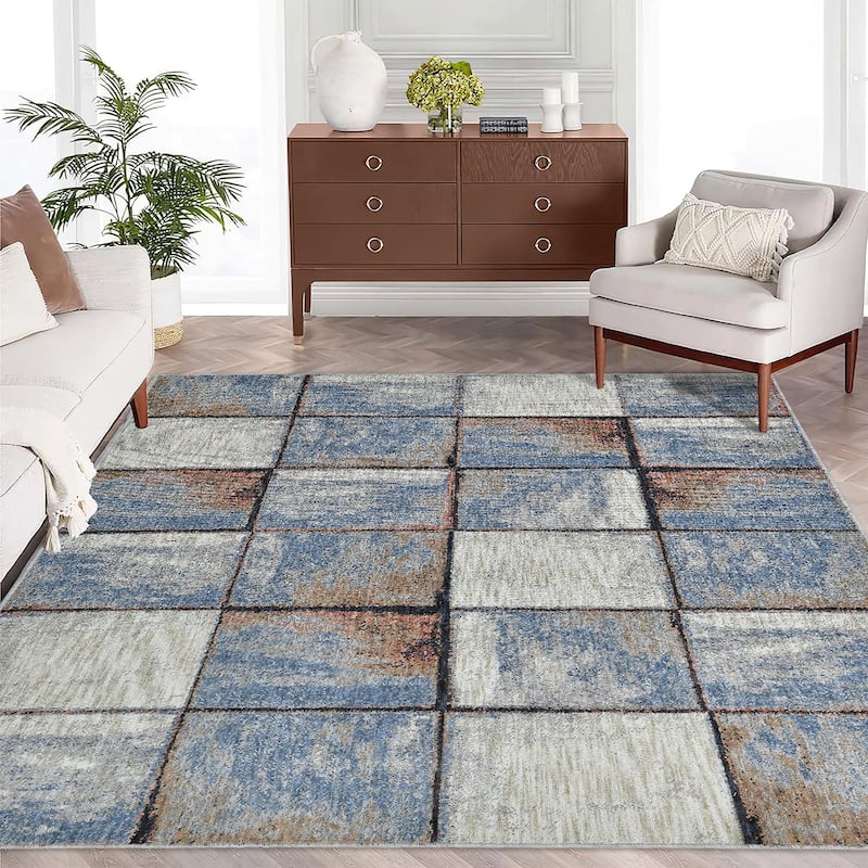 Homeward Collection Area Rug Oriental Rug for Living Room - Blue&Gray - 5' x 7'