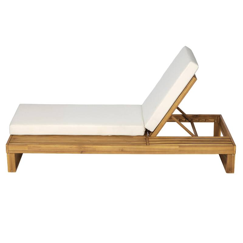 Christopher Knight Home - Modern Outdoor Acacia Wood Chaise Lounge with 4-Position Adjustable Backrest & 3-Fold Cushion