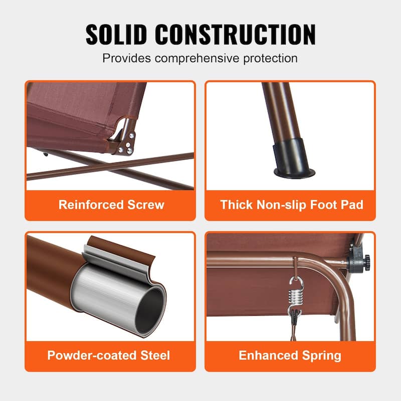 Outdoor Swing Chair for 3 Adjustable Canopy, Alloy Steel Frame, Brown - 68.5"×43.1"×61"