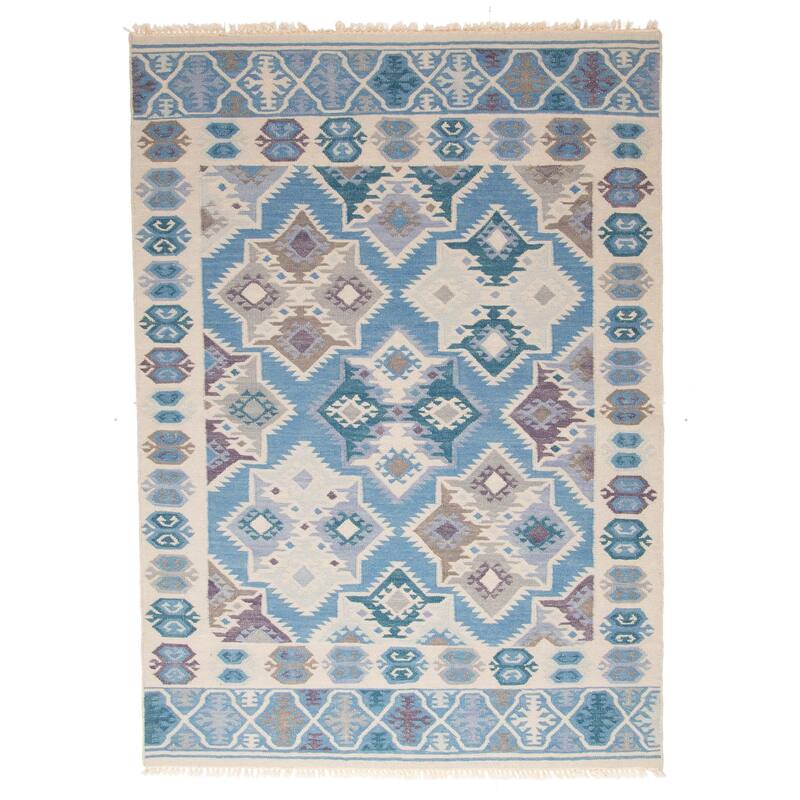 ECARPETGALLERY Flat-Weave Ankara FW Sky Blue Wool Kilim - 5'5 x 7'7