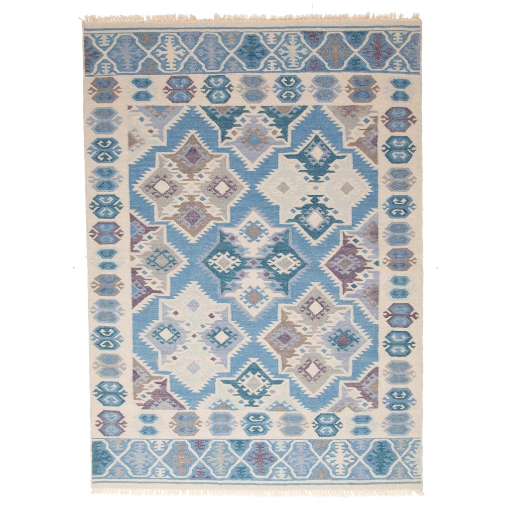 ECARPETGALLERY Flat-Weave Ankara FW Sky Blue Wool Kilim - 5'5 x 7'7