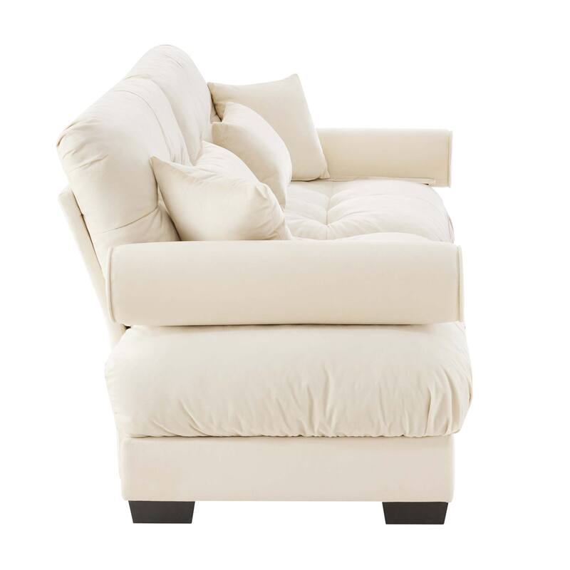 93.7" Velvet 3-Seater Sofa, Bolster Arms and High-Resilience Cushions