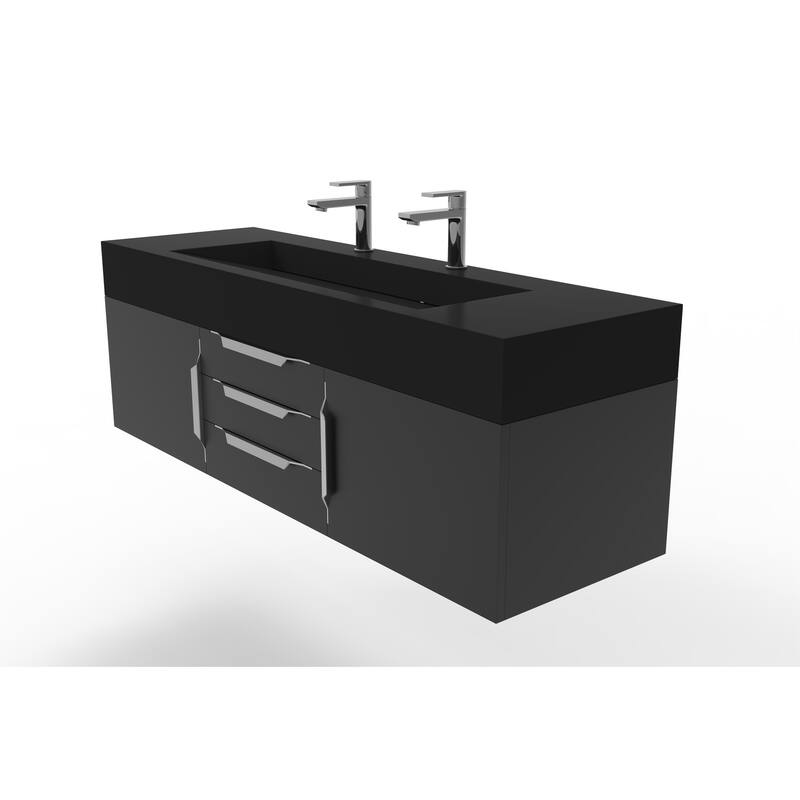 Nile 60" Wall Mounted Bathroom Vanity Set w/ Black Top